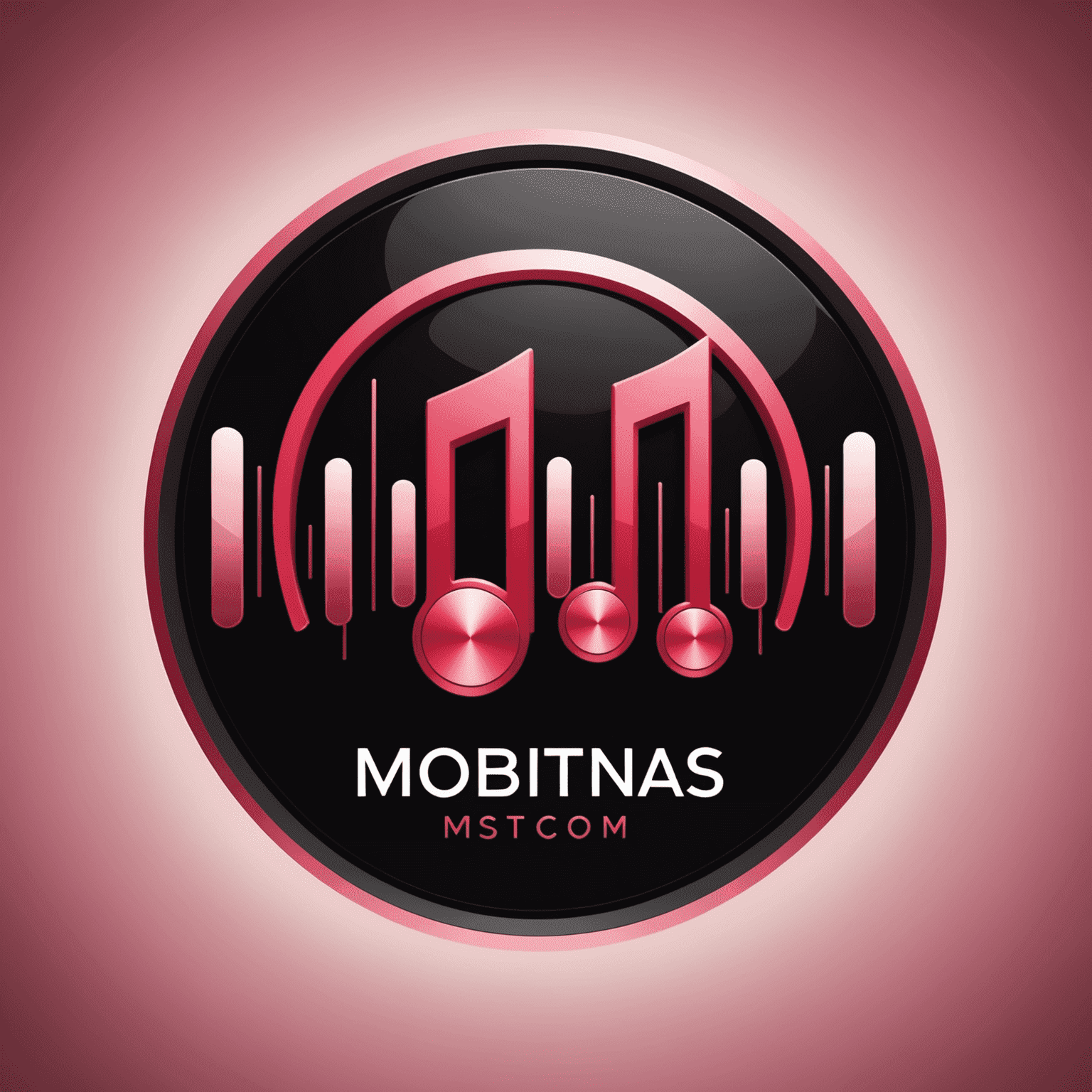 mobiutnas.com logo - A stylized music interface with red and pink elements