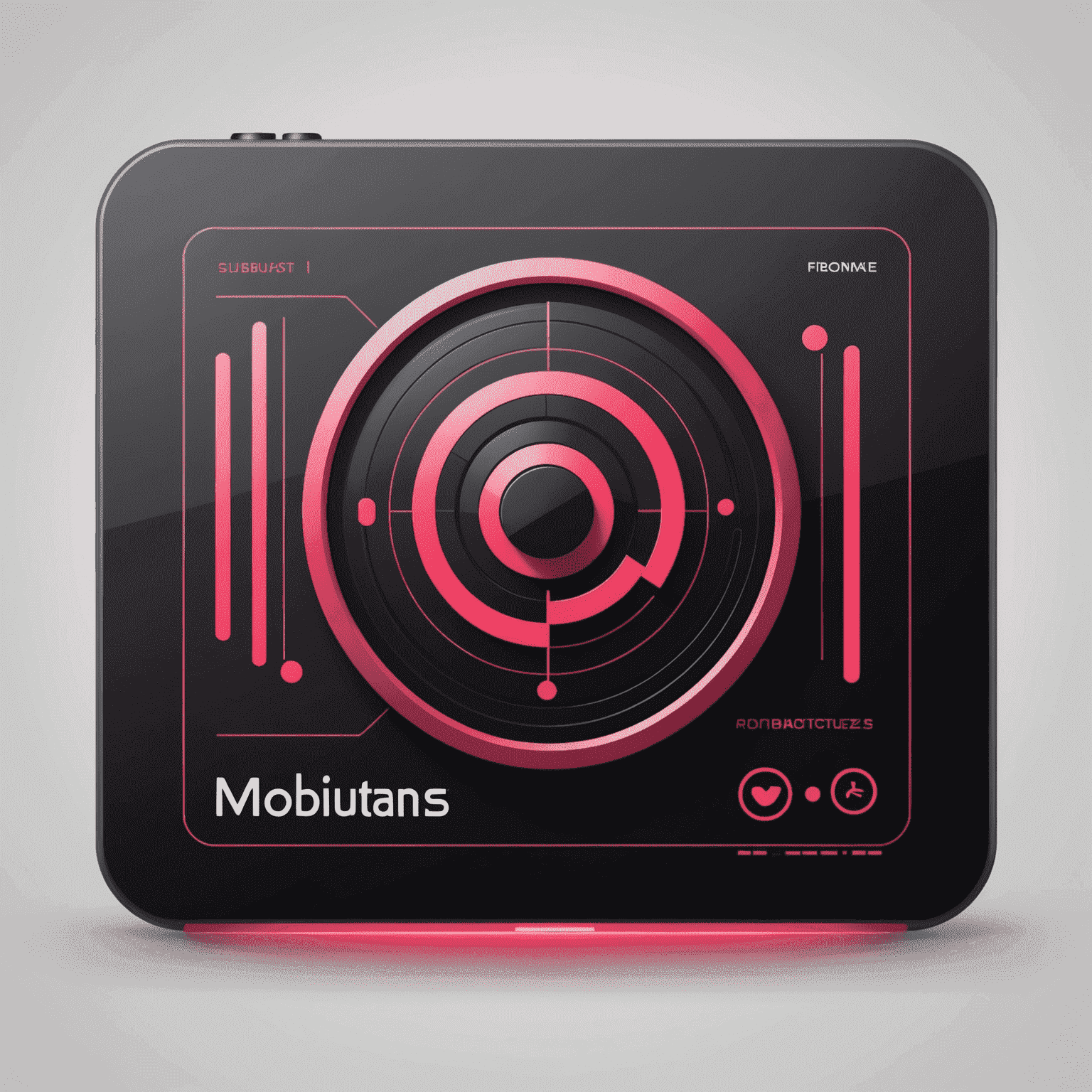 mobiutnas.com logo - A stylized music interface with red and pink elements