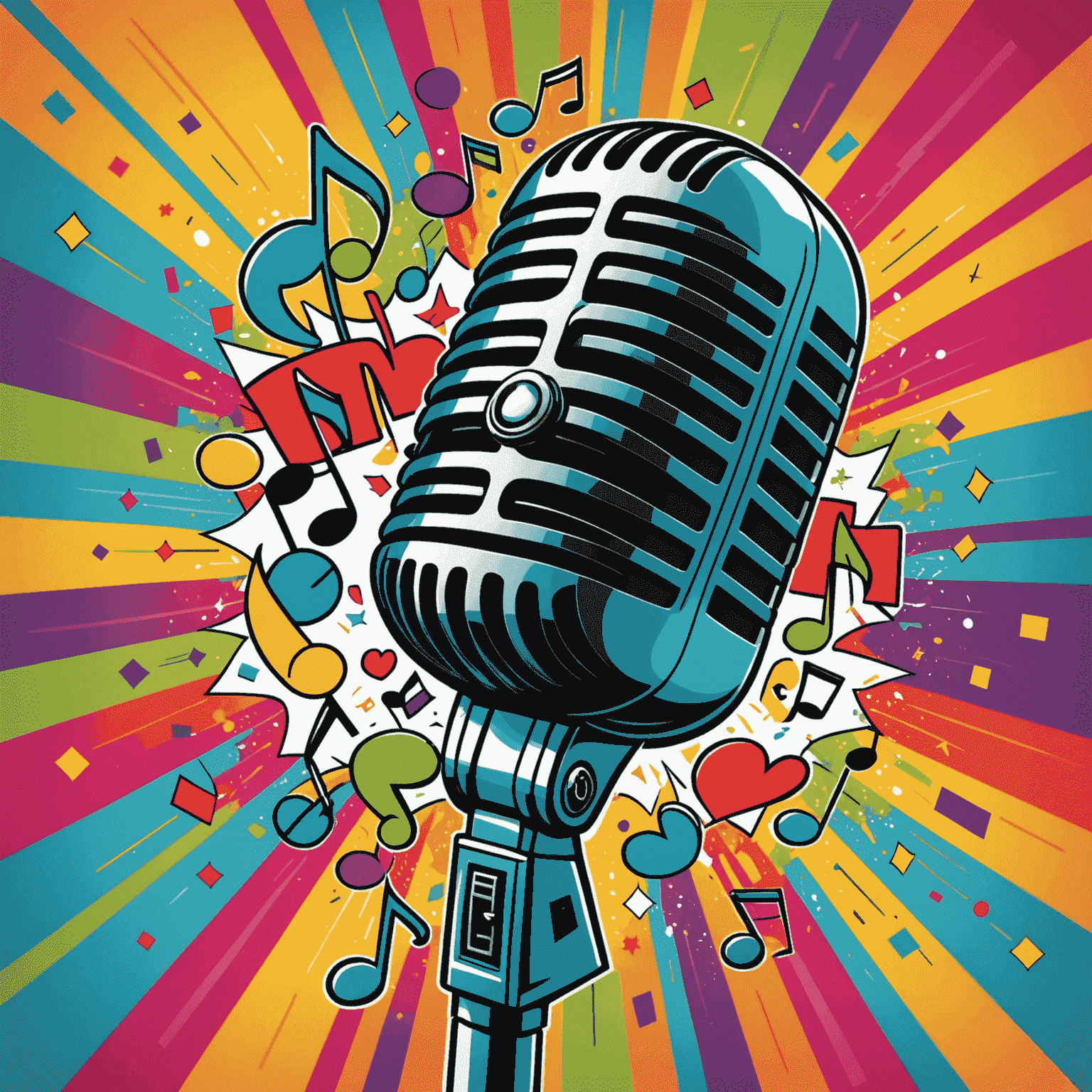 A colorful pop art style single cover with a cartoon microphone and music notes